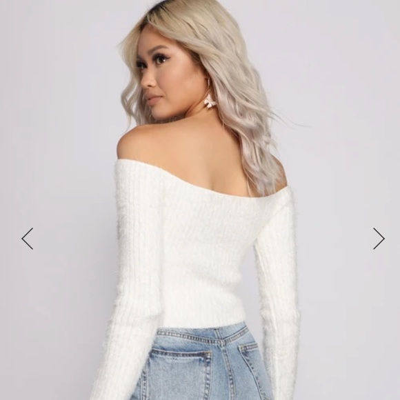 Fuzzy off shoulder crop top - Picture 2 of 5